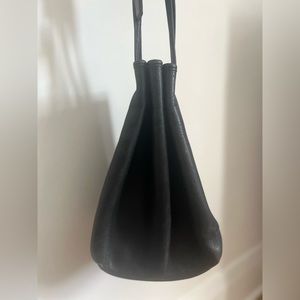 Vintage Black Leather Drawstring Bucket Bag